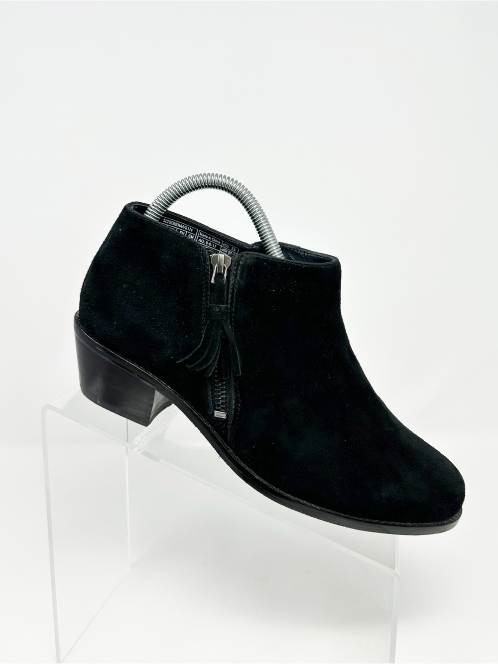 Vionic Serena Ankle Booties Black Side Zip Tassel Comfort Low Heel Size 8 Wide